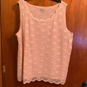 Tahari ASL Plus Sleeveless Lace Shell Tank Top Fully Lined Blush Lace Pattern